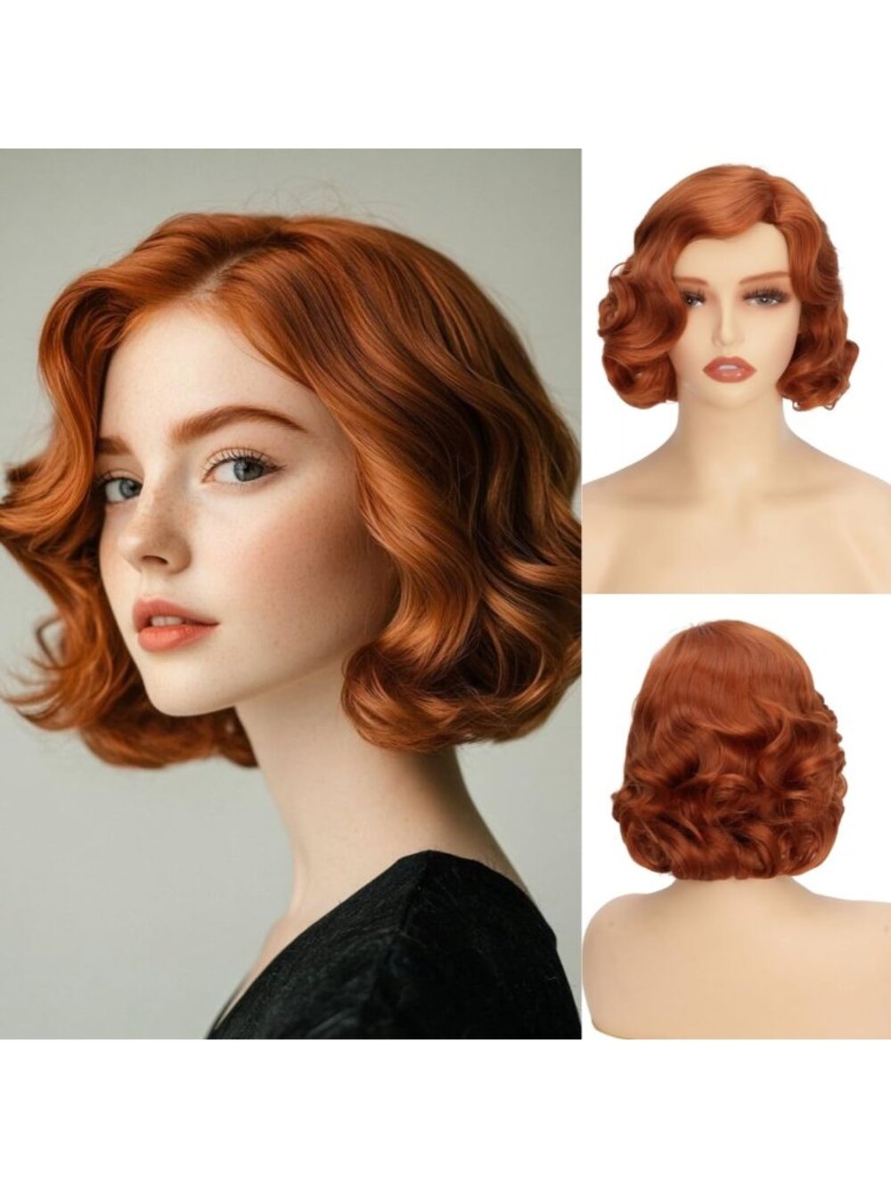 Women's Orange 1 Shoulder Length Modern Short Curly Natural Wigs with Bangs